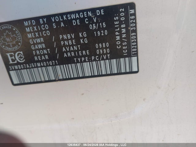 3VWB07AJ5FM401071 Volkswagen Jetta 1.8 Tsi Comfortline/1.8 Tsi Trendline+