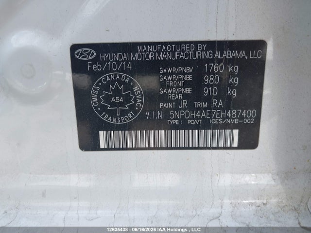 12635438 :رقم المزاد ، 5NPDH4AE7EH487400 vin ، 2014 Hyundai Elantra مزاد بيع