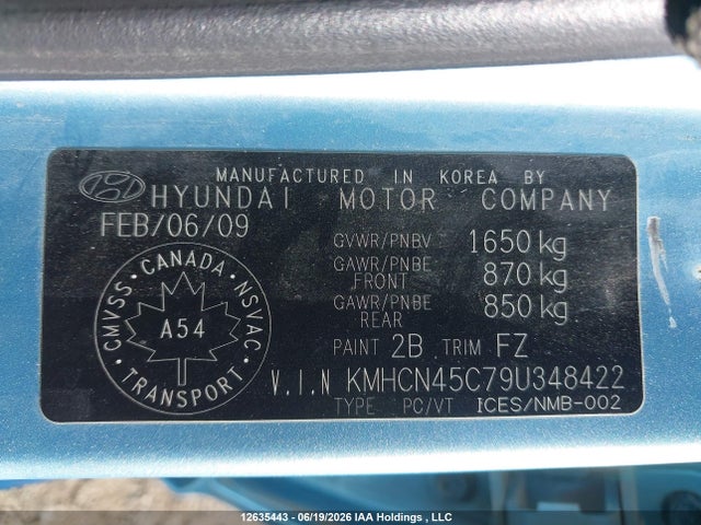 2009 Hyundai Accent 25th Anniversary/gl/gls/l მანქანა იყიდება აუქციონზე, vin: KMHCN45C79U348422, აუქციონის ნომერი: 12635443