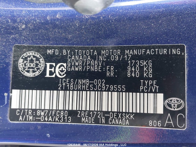 2T1BURHE5JC979555 Toyota Corolla L/le/xle/se/xse