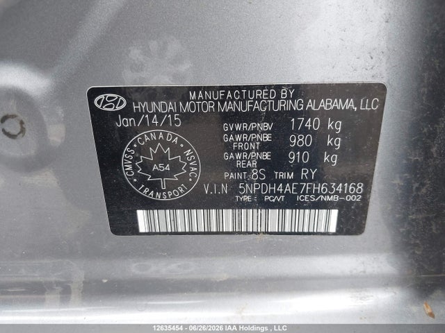 Продажа на аукционе авто 2015 Hyundai Elantra Gl, vin: 5NPDH4AE7FH634168, номер лота: 12635454
