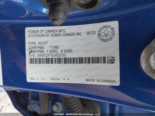 Honda Civic 2020 2HGFC2F76LH032163 Image 9