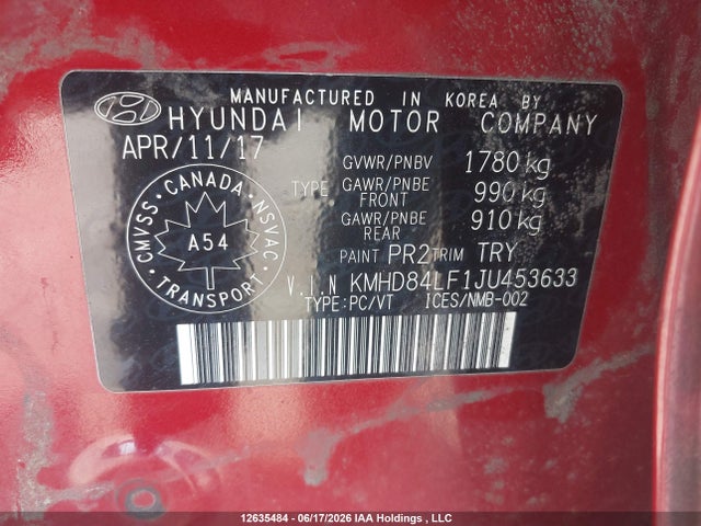 12635484 :رقم المزاد ، KMHD84LF1JU453633 vin ، 2018 Hyundai Elantra Gl مزاد بيع