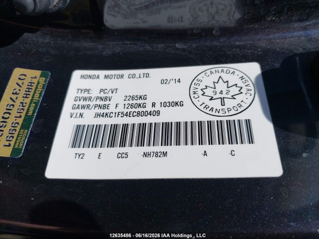 12635486 :رقم المزاد ، JH4KC1F54EC800409 vin ، 2014 Acura Rlx Tech مزاد بيع