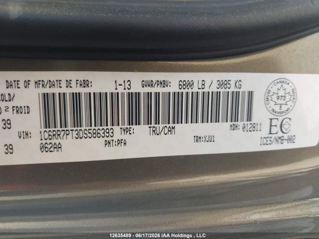 Продажа на аукционе авто 2013 Ram 1500 Longhorn, vin: 1C6RR7PT3DS586393, номер лота: 12635489