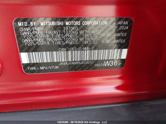 JA4AJVAW9RU609251 Mitsubishi Rvr Se/sel/noir/gt