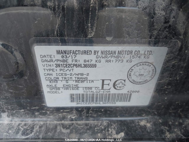 Продажа на аукционе авто 2017 Nissan Versa Note S/s Plus/sv/sl/sr, vin: 3N1CE2CP6HL365559, номер лота: 12635500