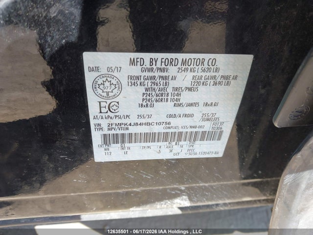 Продаж на аукціоні авто 2017 Ford Edge Sel, vin: 2FMPK4J84HBC10756, номер лоту: 12635501