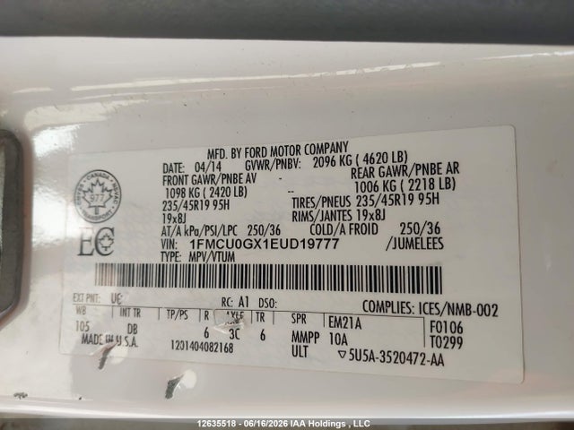 1FMCU0GX1EUD19777 Ford ESCAPE SE