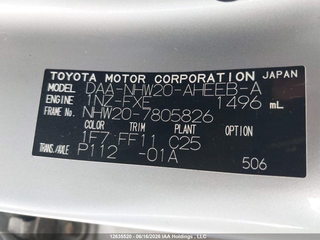 2008 Toyota Prius მანქანა იყიდება აუქციონზე, vin: NHW207805826, აუქციონის ნომერი: 12635520