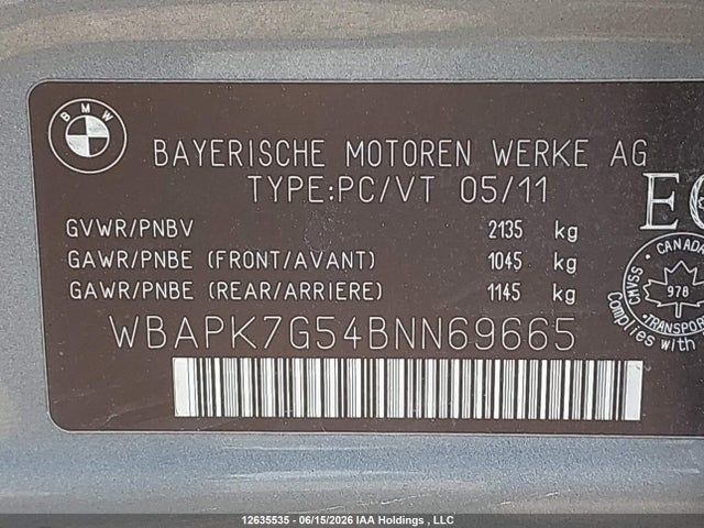 Продаж на аукціоні авто 2011 Bmw 3 Series, vin: WBAPK7G54BNN69665, номер лоту: 12635535