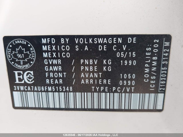 3VWCA7AU6FM515348 Volkswagen Golf Sportwagen Tdi S/tdi Se/tdi Sel