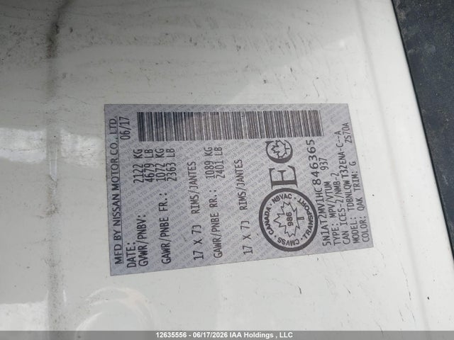 Продаж на аукціоні авто 2017 Nissan Rogue Sv/sl, vin: 5N1AT2MV1HC846365, номер лоту: 12635556