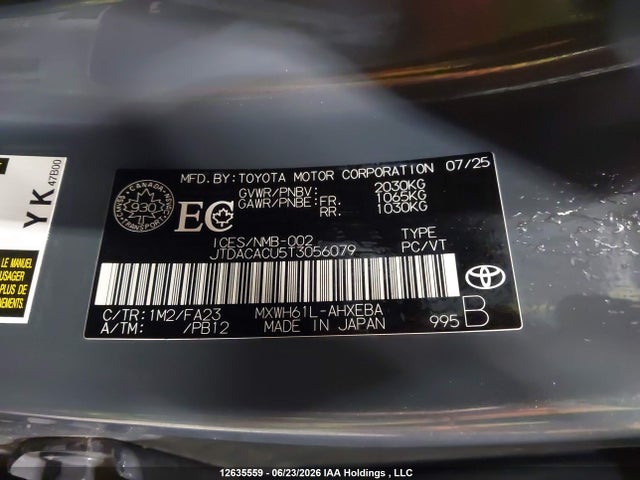 Aukcja sprzedaży 2026 Toyota Prius Plug-in Hybrid Se, vin: JTDACACU5T3056079, numer aukcji: 12635559