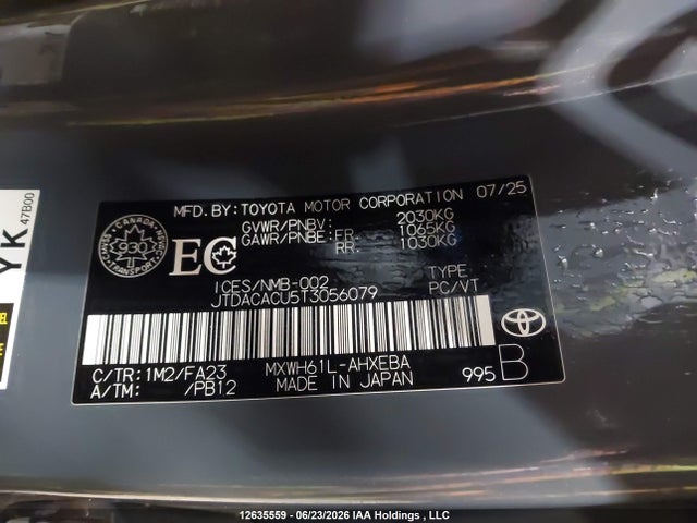 Aukcja sprzedaży 2026 Toyota Prius Plug-in Hybrid Se, vin: JTDACACU5T3056079, numer aukcji: 12635559