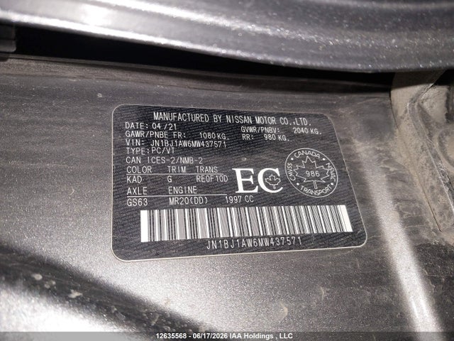 Aukcja sprzedaży 2021 Nissan Qashqai S, vin: JN1BJ1AW6MW437571, numer aukcji: 12635568