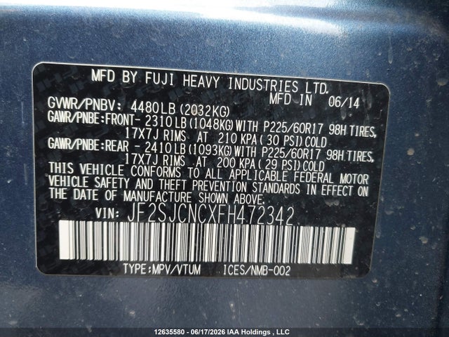 Subaru Forester 2.5i 2015 JF2SJCNCXFH472342 Image 9