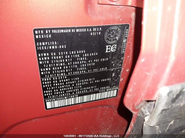3VV2B7AX3JM110970 Volkswagen Tiguan Comfortline