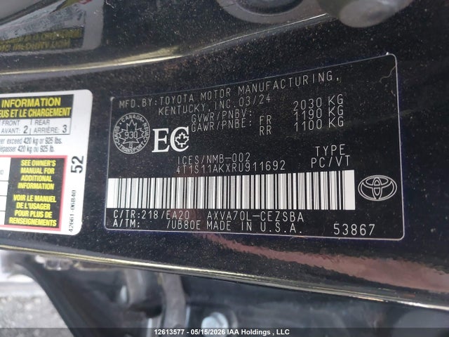 Продаж на аукціоні авто 2024 Toyota Camry Se, vin: 4T1S11AKXRU911692, номер лоту: 12613577