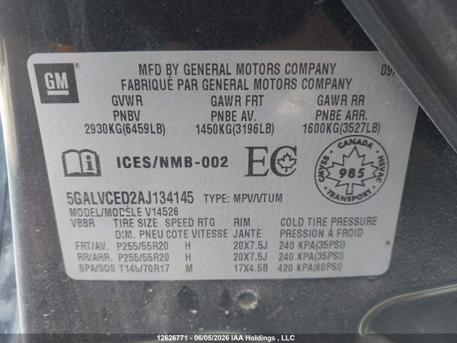 Aukcja sprzedaży 2010 Buick Enclave Cxl, vin: 5GALVCED2AJ134145, numer aukcji: 12626771