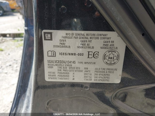 12626771 :رقم المزاد ، 5GALVCED2AJ134145 vin ، 2010 Buick Enclave Cxl مزاد بيع