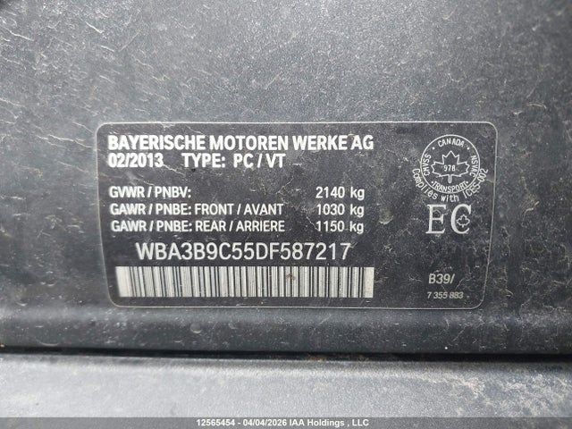 Продажа на аукционе авто 2013 Bmw 3 Series, vin: WBA3B9C55DF587217, номер лота: 12565454