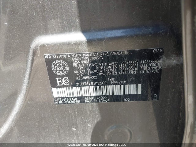 Toyota Rav4 Limited 2014 2T3DFREV1EW182089 Image 9