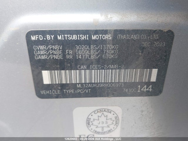 Продаж на аукціоні авто 2024 Mitsubishi Mirage Es, vin: ML32AUHJ9RH006973, номер лоту: 12620683