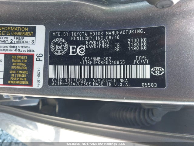 Aukcja sprzedaży 2017 Toyota Camry Le, vin: 4T1BF1FK8HU310855, numer aukcji: 12635605