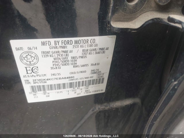 12635606 :رقم المزاد ، 2FMDK4KC7EBA84880 vin ، 2014 Ford Edge Limited مزاد بيع