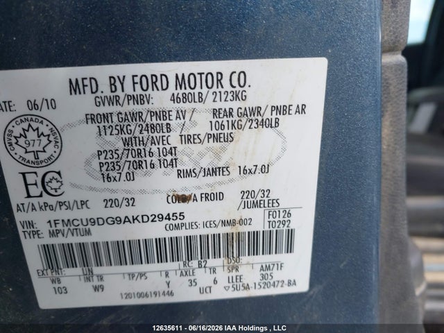 Продаж на аукціоні авто 2010 Ford Escape, vin: 1FMCU9DG9AKD29455, номер лоту: 12635611