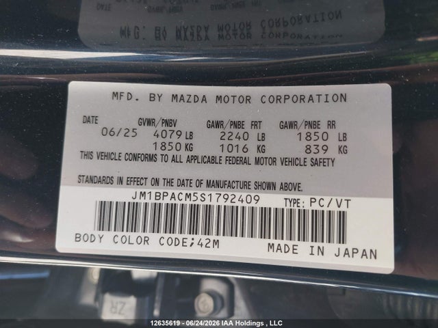 2025 Mazda Mazda3 Gs მანქანა იყიდება აუქციონზე, vin: JM1BPACM5S1792409, აუქციონის ნომერი: 12635619