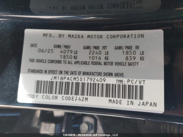 2025 Mazda Mazda3 Gs მანქანა იყიდება აუქციონზე, vin: JM1BPACM5S1792409, აუქციონის ნომერი: 12635619