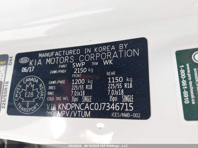 2018 Kia Sportage Ex/ex Premium/ex Tech მანქანა იყიდება აუქციონზე, vin: KNDPNCAC0J7346715, აუქციონის ნომერი: 12635625