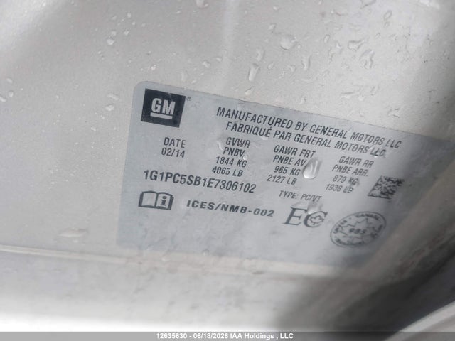 Aukcja sprzedaży 2014 Chevrolet Cruze 1lt, vin: 1G1PC5SB1E7306102, numer aukcji: 12635630