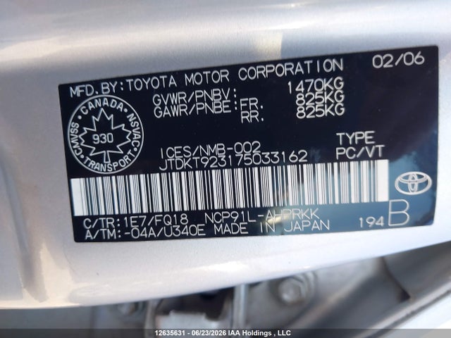 Продажа на аукционе авто 2007 Toyota Yaris Le/rs, vin: JTDKT923175033162, номер лота: 12635631