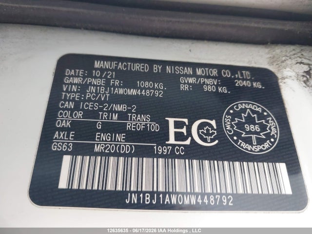 Продажа на аукционе авто 2021 Nissan Qashqai S, vin: JN1BJ1AW0MW448792, номер лота: 12635635
