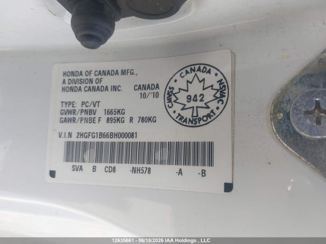 Aukcja sprzedaży 2011 Honda Civic Cpe, vin: 2HGFG1B66BH000081, numer aukcji: 12635661