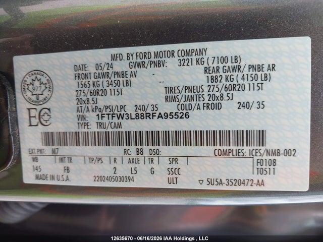 Ford F-150 Xlt 2024 1FTFW3L88RFA95526 Image 9