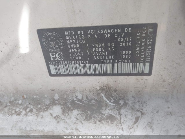 3VW217AU1JM753449 Volkswagen Golf Sportwagen S