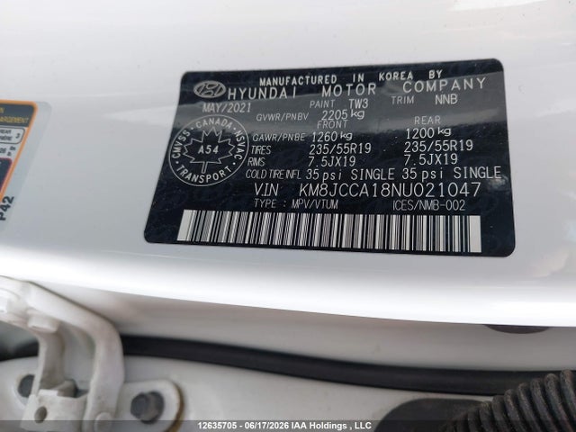 2022 Hyundai Tucson Luxury Hybrid Awd მანქანა იყიდება აუქციონზე, vin: KM8JCCA18NU021047, აუქციონის ნომერი: 12635705