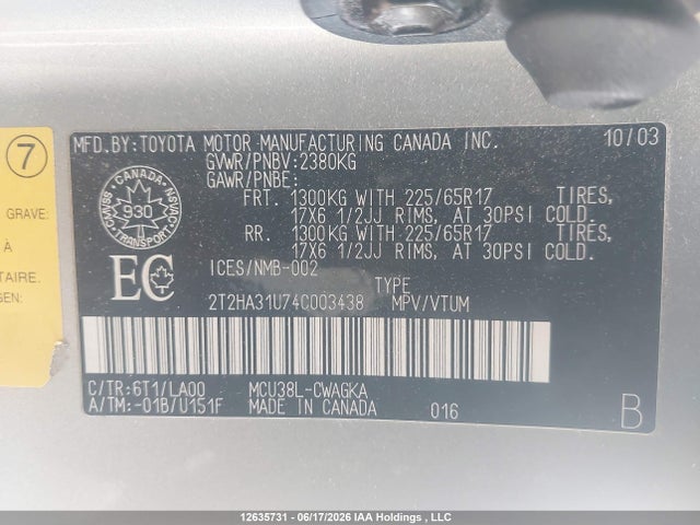 Продаж на аукціоні авто 2004 Lexus Rx 330, vin: 2T2HA31U74C003438, номер лоту: 12635731
