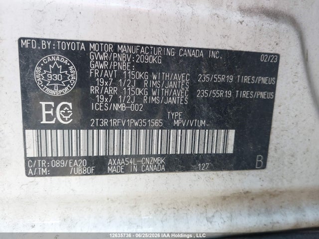 2023 Toyota Rav4 Xle მანქანა იყიდება აუქციონზე, vin: 2T3R1RFV1PW351565, აუქციონის ნომერი: 12635736