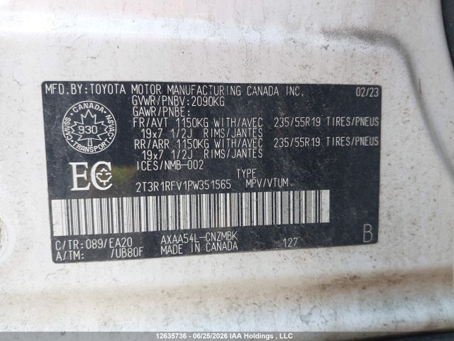 2023 Toyota Rav4 Xle მანქანა იყიდება აუქციონზე, vin: 2T3R1RFV1PW351565, აუქციონის ნომერი: 12635736