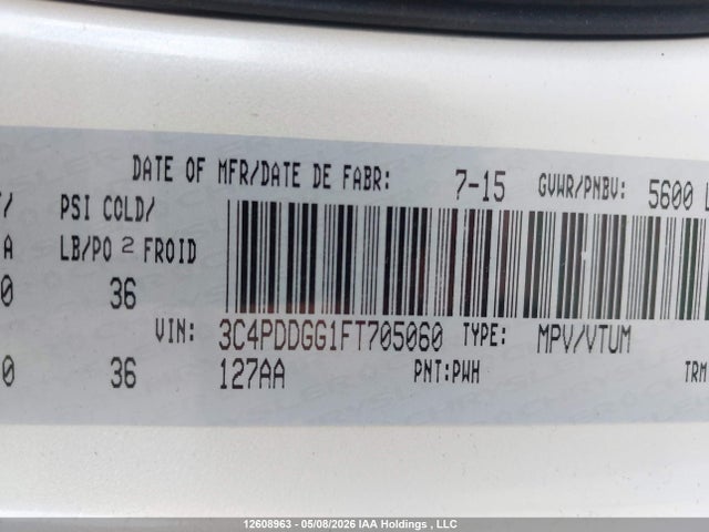 12608963 :رقم المزاد ، 3C4PDDGG1FT705060 vin ، 2015 Dodge Journey Crossroad مزاد بيع