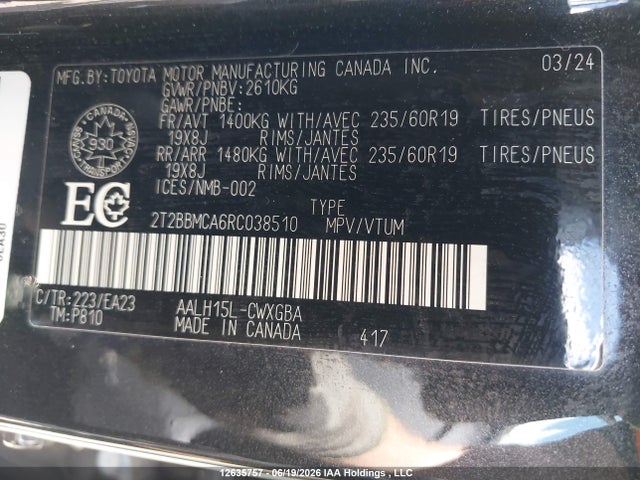 2T2BBMCA6RC038510 Lexus Rx 350h Base/350h Premium/350h Premium Plus/350h Luxury