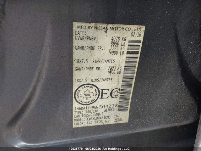 1N6BA1F49GN504238 Nissan Titan Xd Platinum Reserve/pro-4x/s/sl/sv