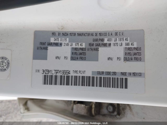 3MZBM1L79FM186894 Mazda 3 TOURING