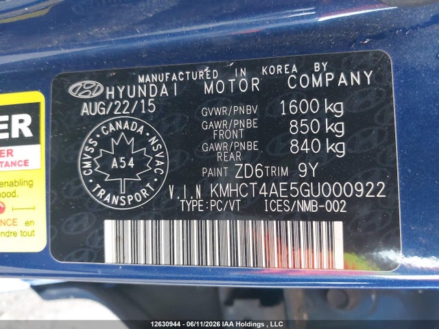 Hyundai ACCENT GL 2016 KMHCT4AE5GU000922 Image 9