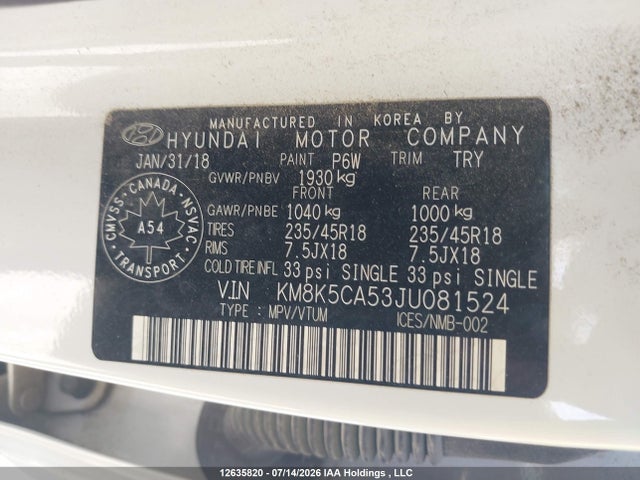 KM8K5CA53JU081524 Hyundai Kona Ultimate